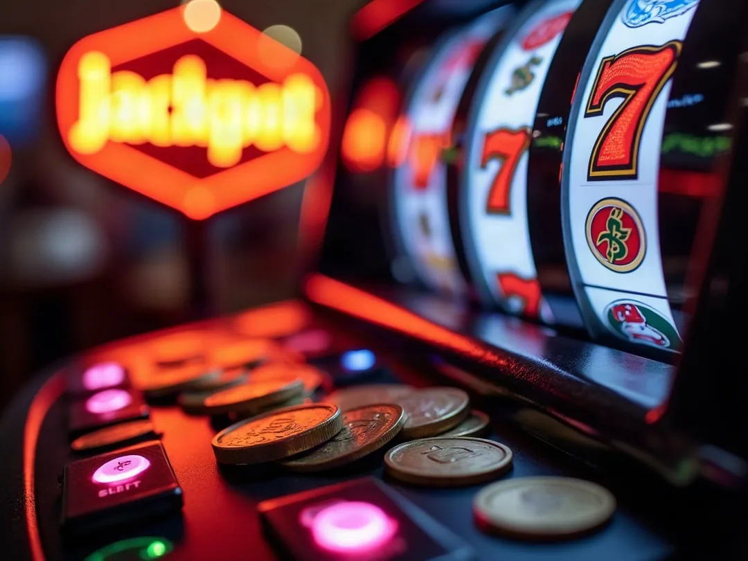 slots gép képernyője jackpot felirattal a kaszino témában